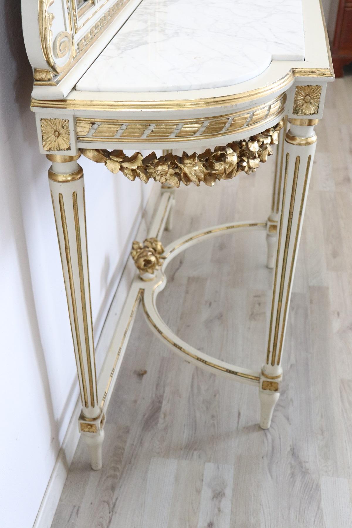 20th Century Italian Louis XVI Style Golden and Lacquered Wood Console Table 5