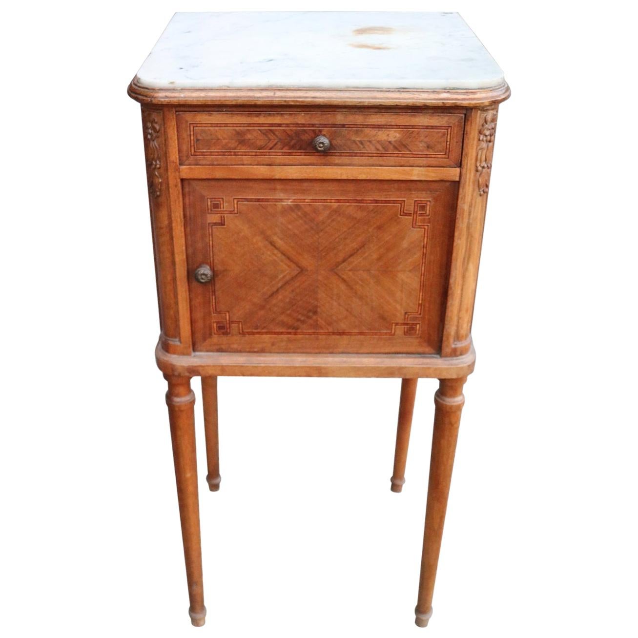 20th Century Italian Louis XVI Style Marquetry Wood Side Table or Nightstand