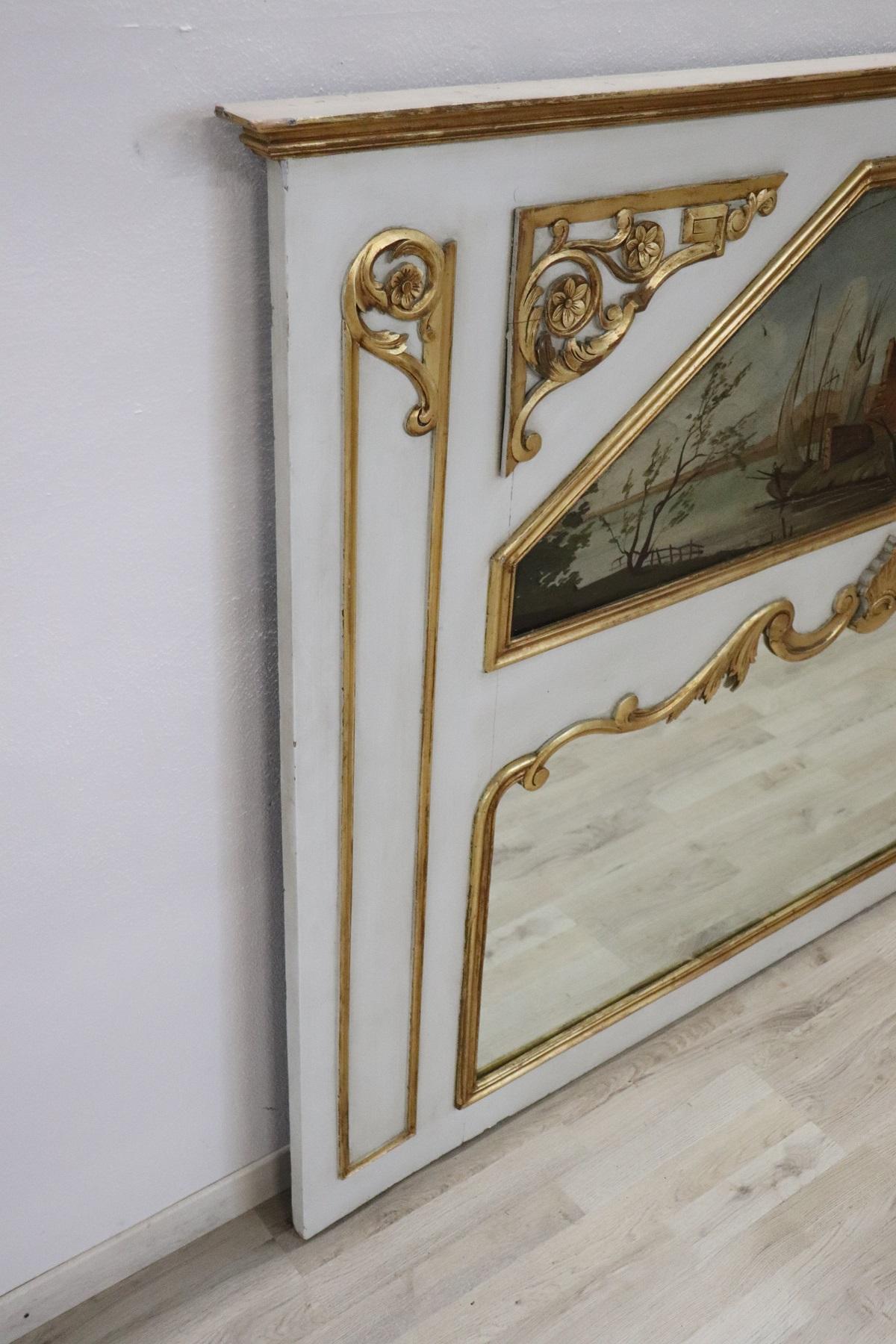 20th Century, Italian Louis XVI Style Wood Lacquered and Gilded Fireplace Mirror 2