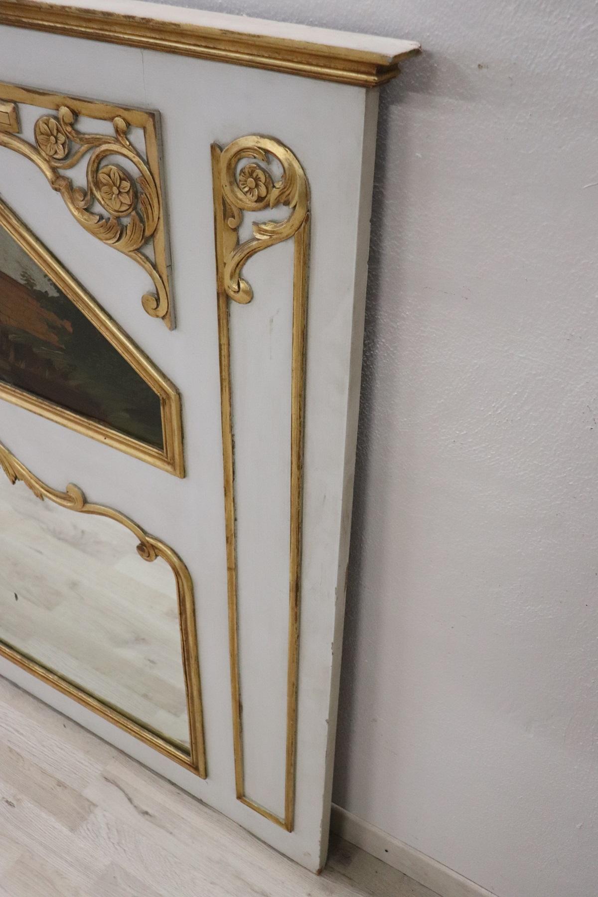 20th Century, Italian Louis XVI Style Wood Lacquered and Gilded Fireplace Mirror 3