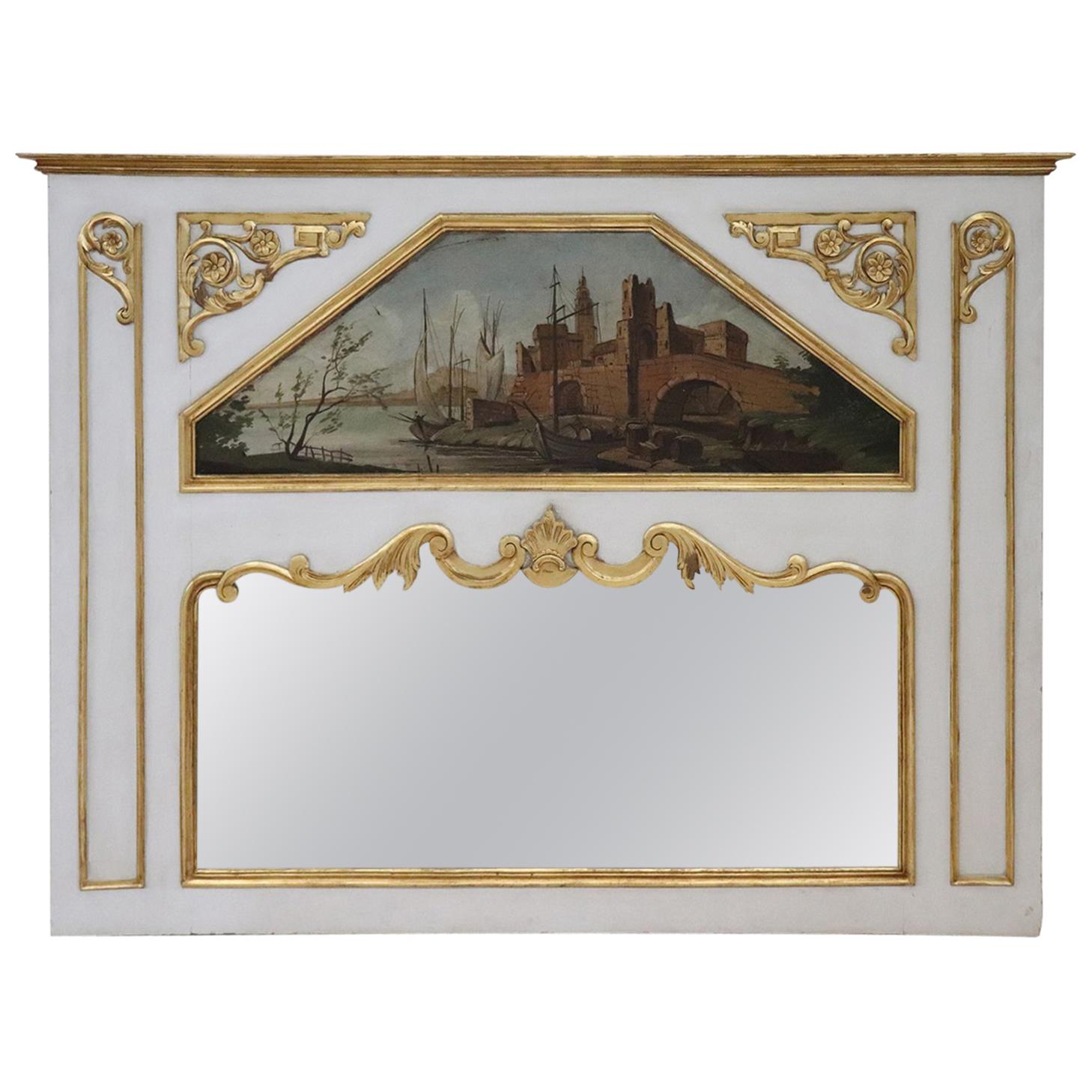 20th Century, Italian Louis XVI Style Wood Lacquered and Gilded Fireplace Mirror