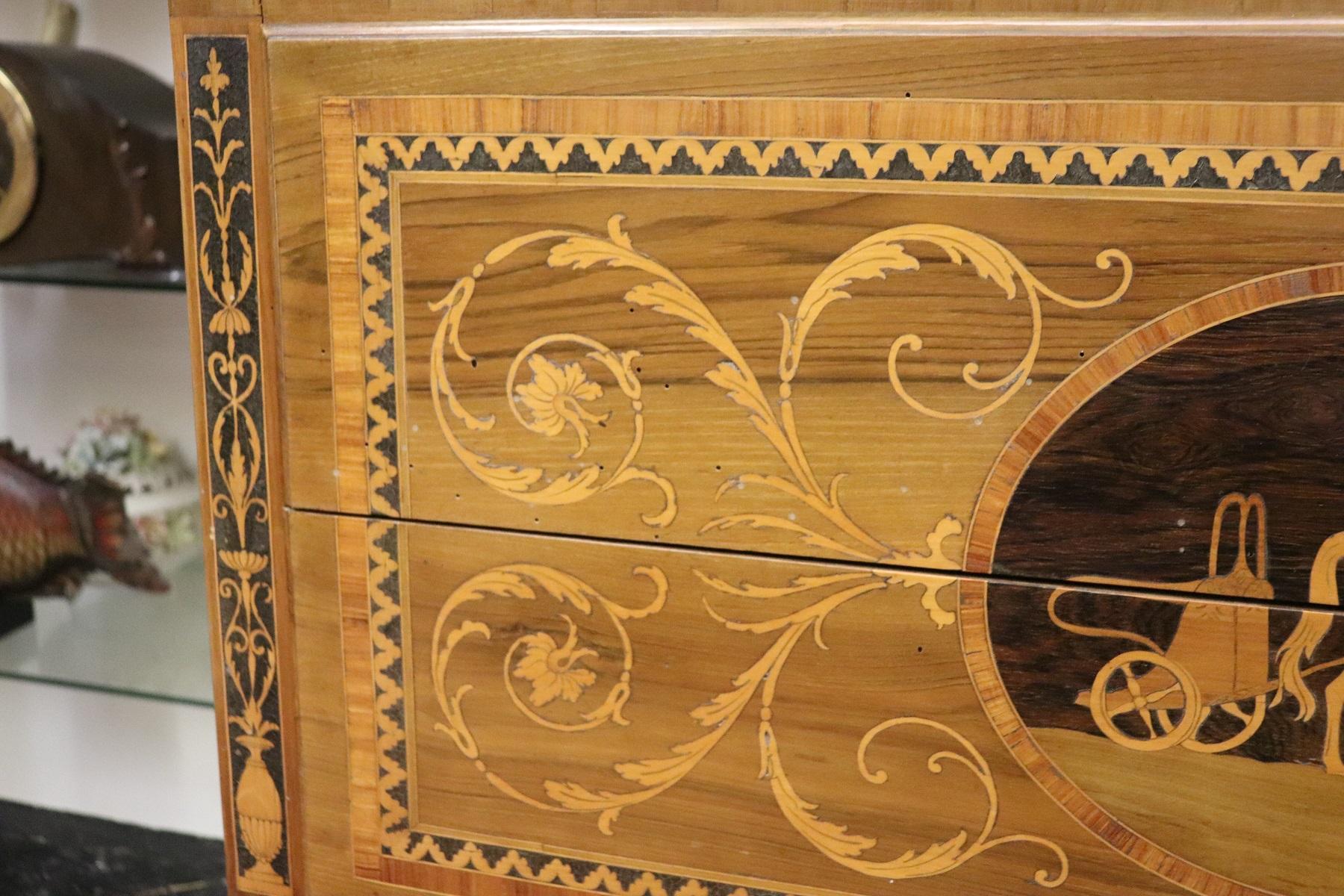 Mid-20th Century 20th Century Italian Louis XVI Walnut Inlay Chest of Drawers with Secretaire