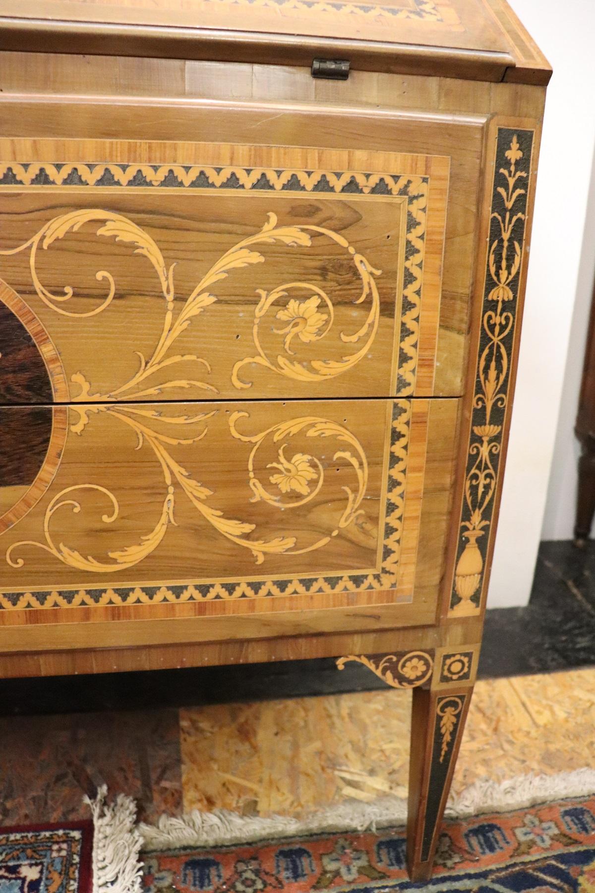 20th Century Italian Louis XVI Walnut Inlay Chest of Drawers with Secretaire 1