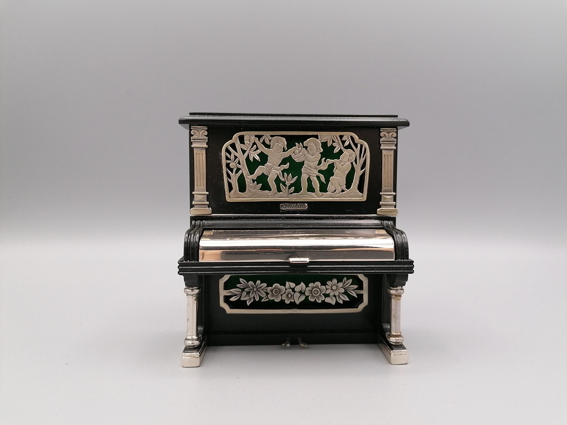 Other 20th Century Italian Miniature Mahogany Piano Sterling Silver Details For Sale