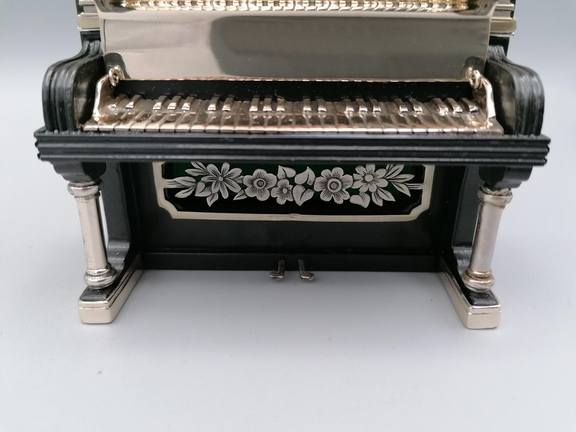 20th Century Italian Miniature Mahogany Piano Sterling Silver Details In Excellent Condition For Sale In VALENZA, IT