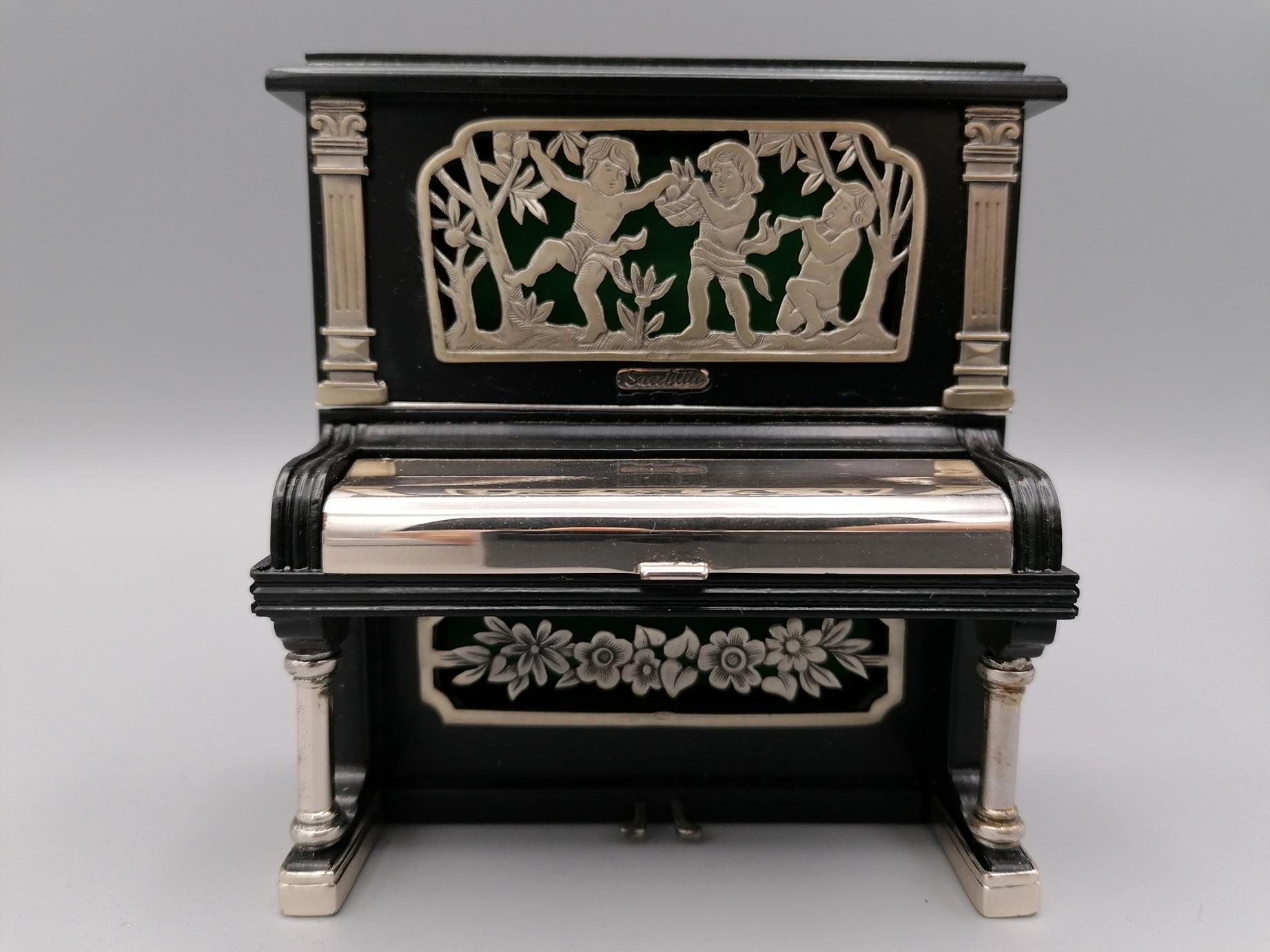 Late 20th Century 20th Century Italian Miniature Mahogany Piano Sterling Silver Details For Sale