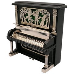 Retro 20th Century Italian Miniature Mahogany Piano Sterling Silver Details