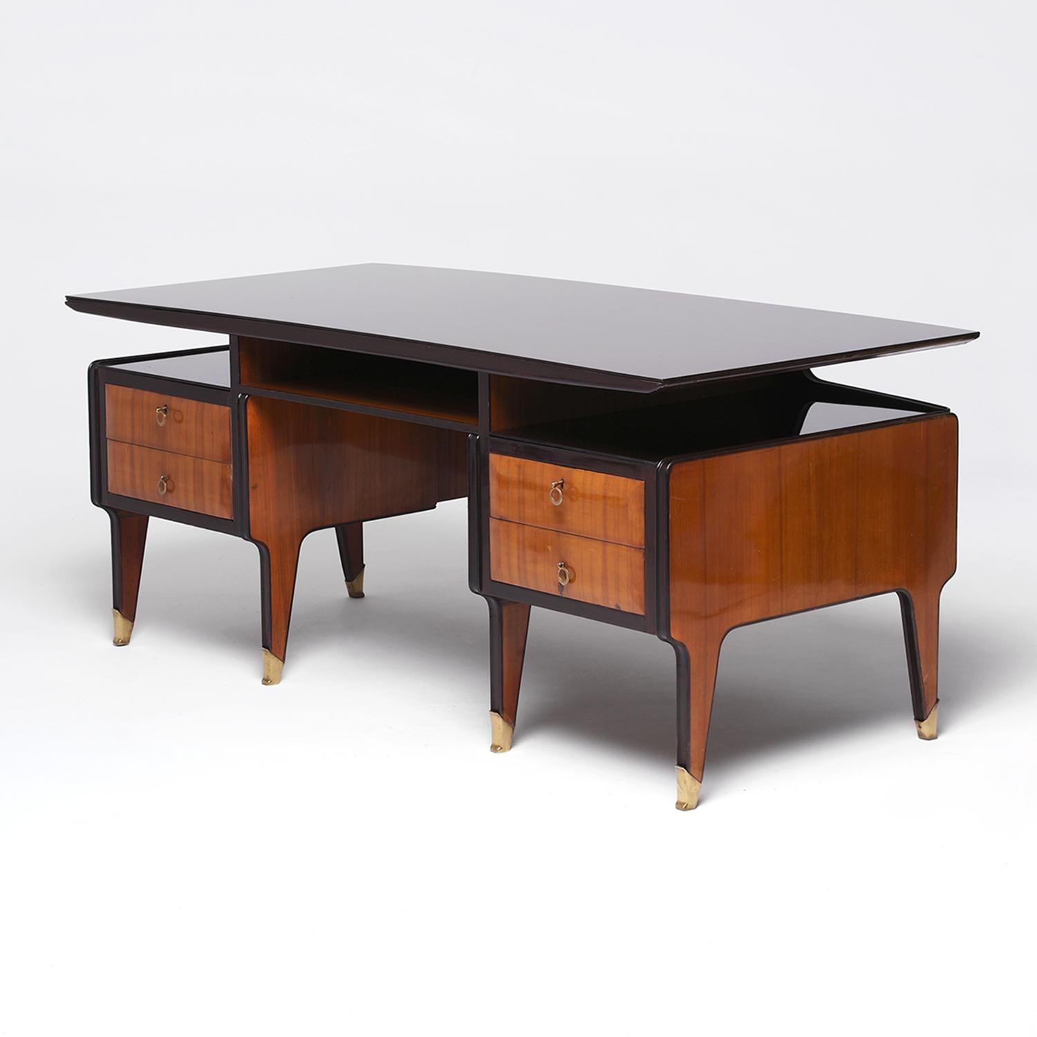 Mid-Century Modern 20th Century Italian Mahogany Writing Table - Vintage Desk by Vittorio Dassi For Sale