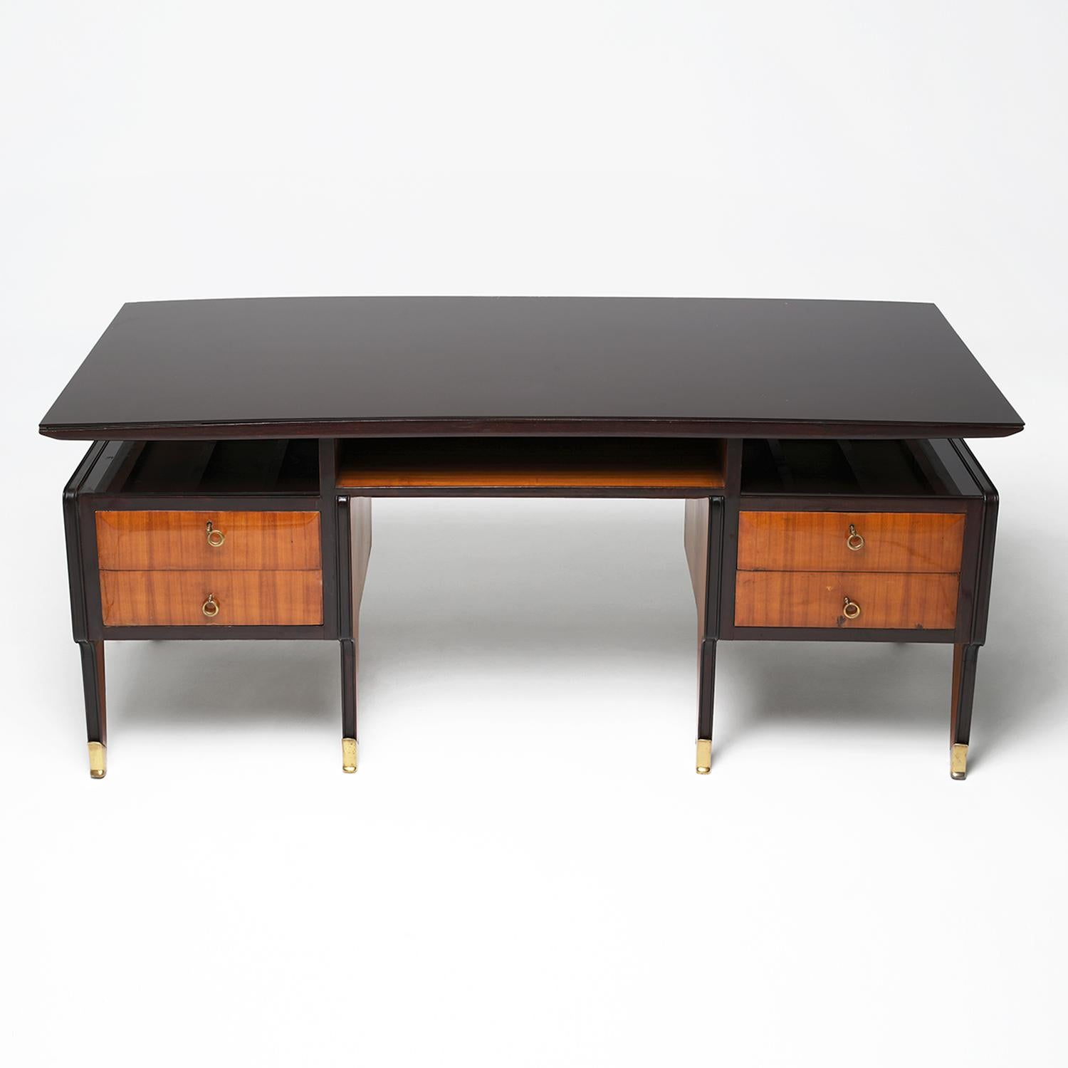 Hand-Carved 20th Century Italian Mahogany Writing Table - Vintage Desk by Vittorio Dassi For Sale