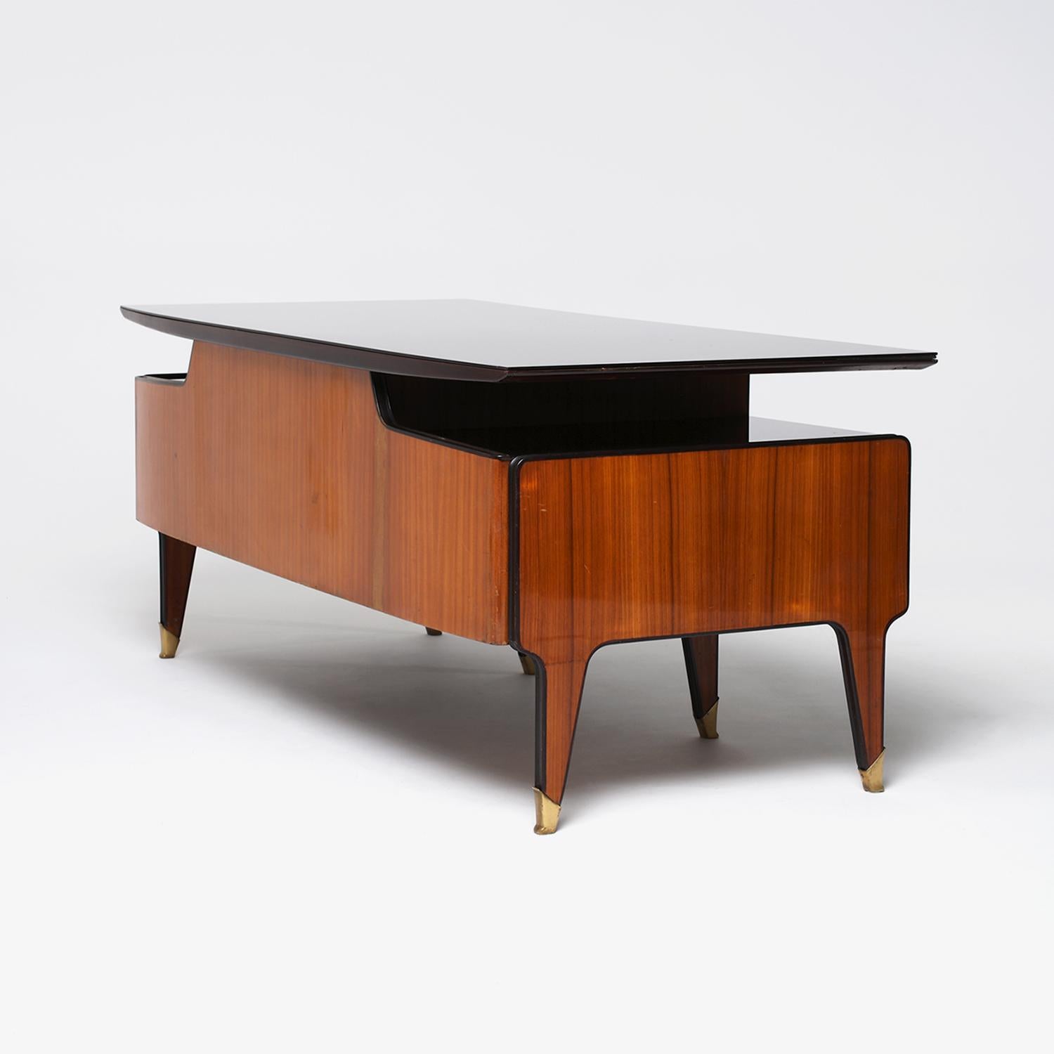 Brass 20th Century Italian Mahogany Writing Table - Vintage Desk by Vittorio Dassi For Sale