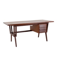 Vintage Italian Writing Table by Ico Parisi, Mahogany & Walnut, 1950s