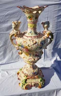 20th Century Italian Majolica Center Vase, Italy Liberty Art Nouveau Bassano