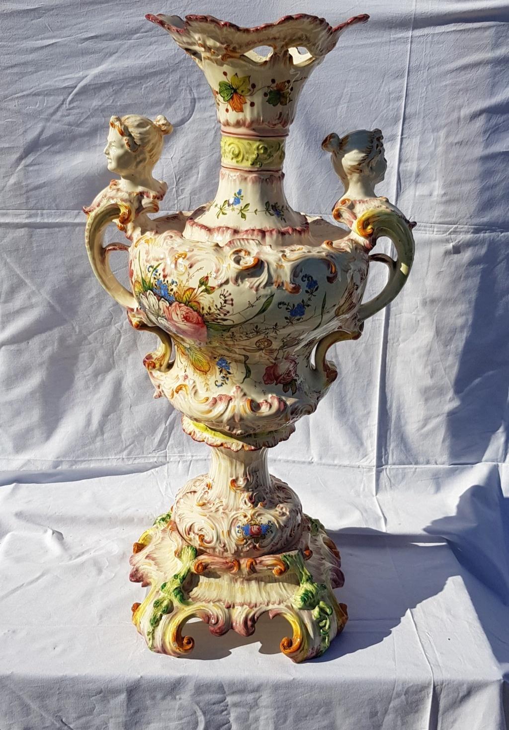 Hand-Painted 20th Century Italian Majolica Center Vase, Italy Liberty Art Nouveau Bassano For Sale