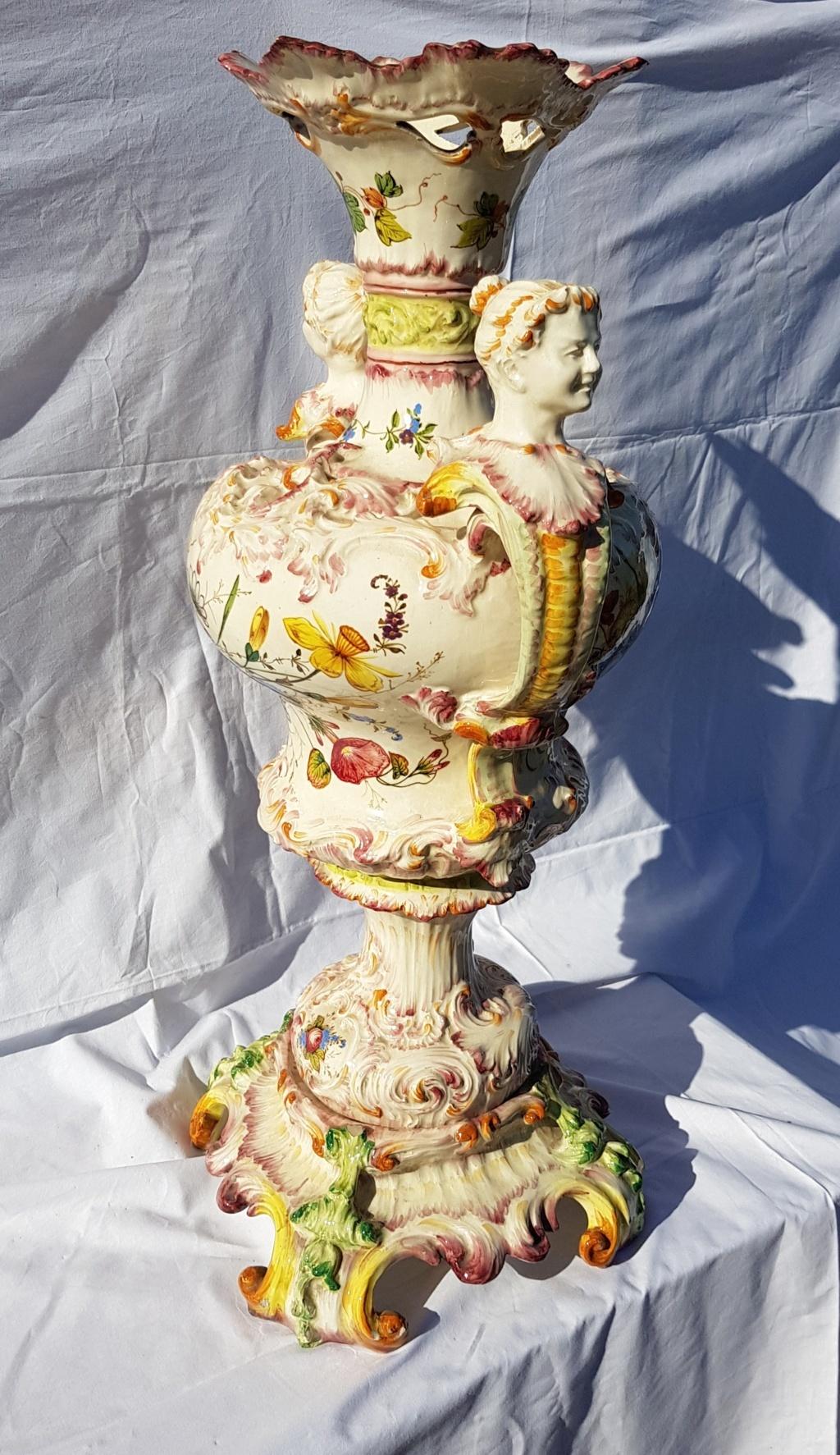 20th Century Italian Majolica Center Vase, Italy Liberty Art Nouveau Bassano For Sale 3
