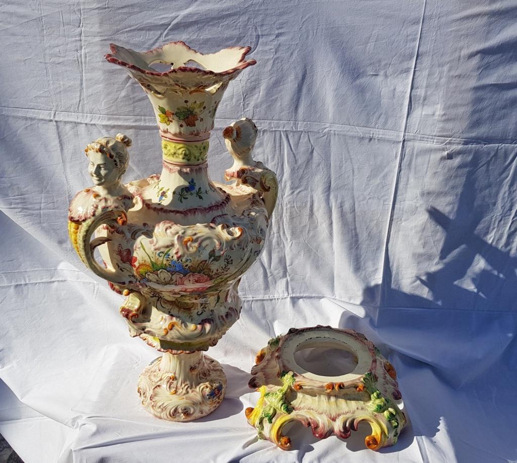 20th Century Italian Majolica Center Vase, Italy Liberty Art Nouveau Bassano For Sale 4