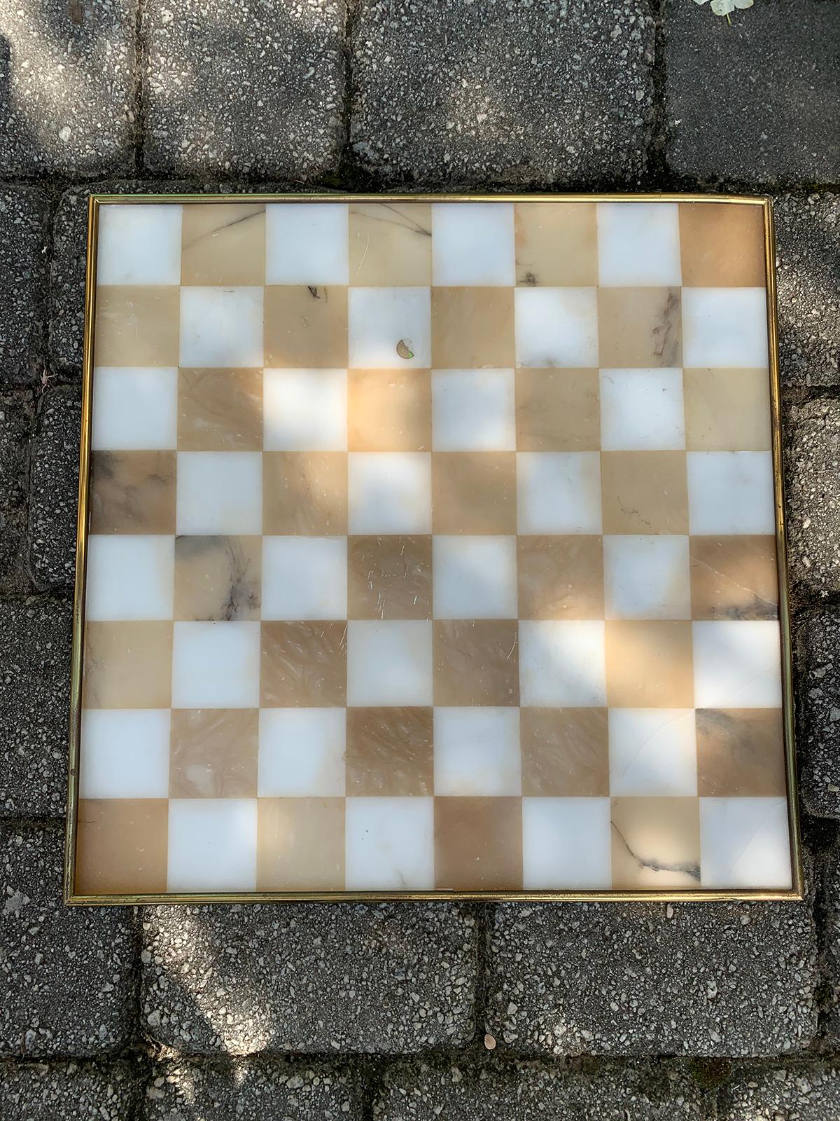 20th century Italian marble and brass chess board, circa 1970s.