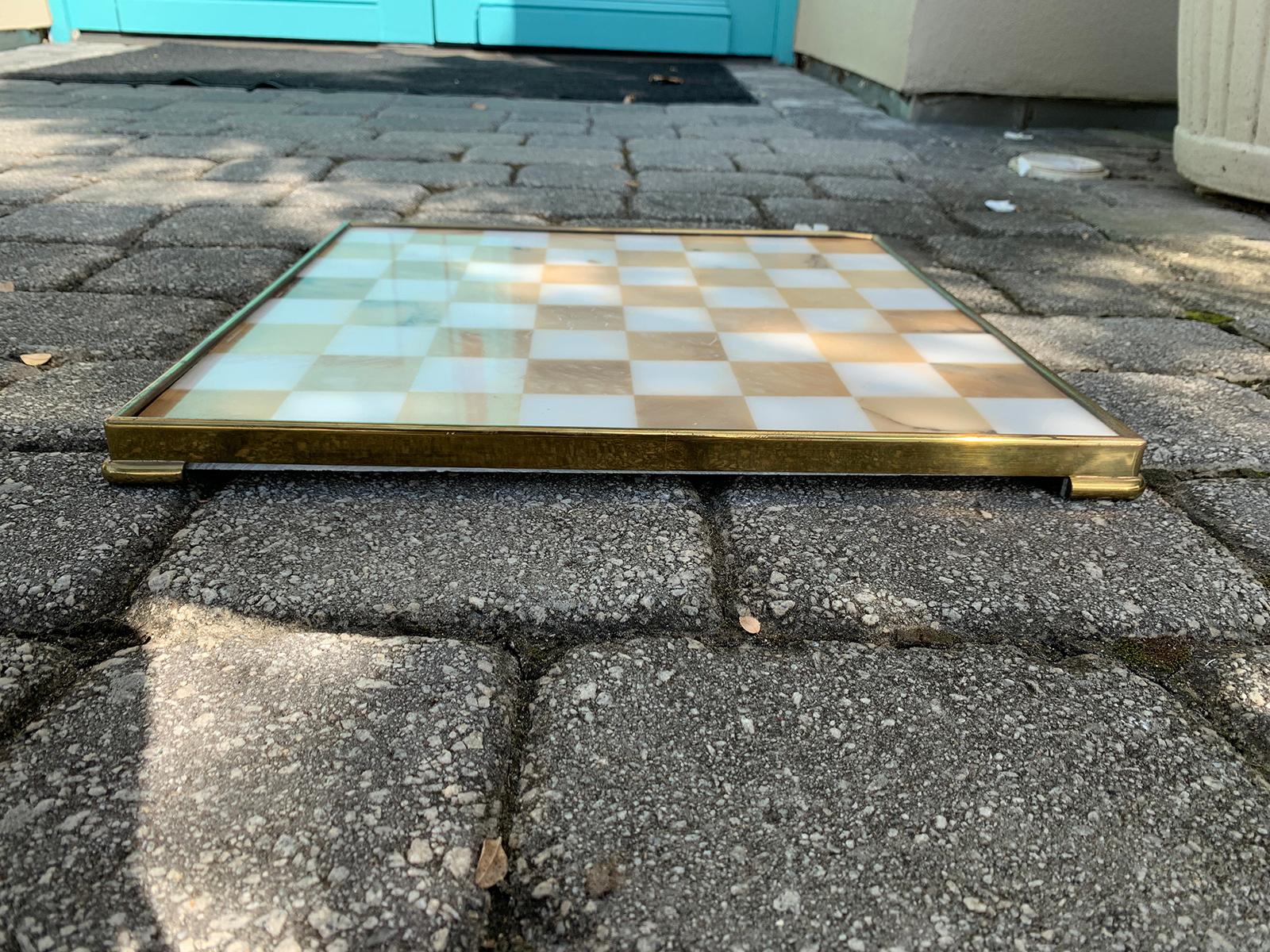 20th Century Italian Marble and Brass Chess Board, circa 1970s In Good Condition In Atlanta, GA