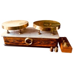 Antique 20th Century Italian Marble-Top Balance Scale with Complete Set of Weights