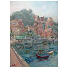 20th Century Italian Marine Landscape of Camogli Near Genoa by Ros