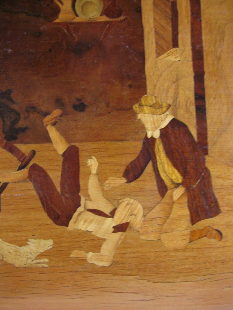 Inlay Interior Genre Scene Late-20th Century Italian Wood Inlaid Marquetry Panel For Sale