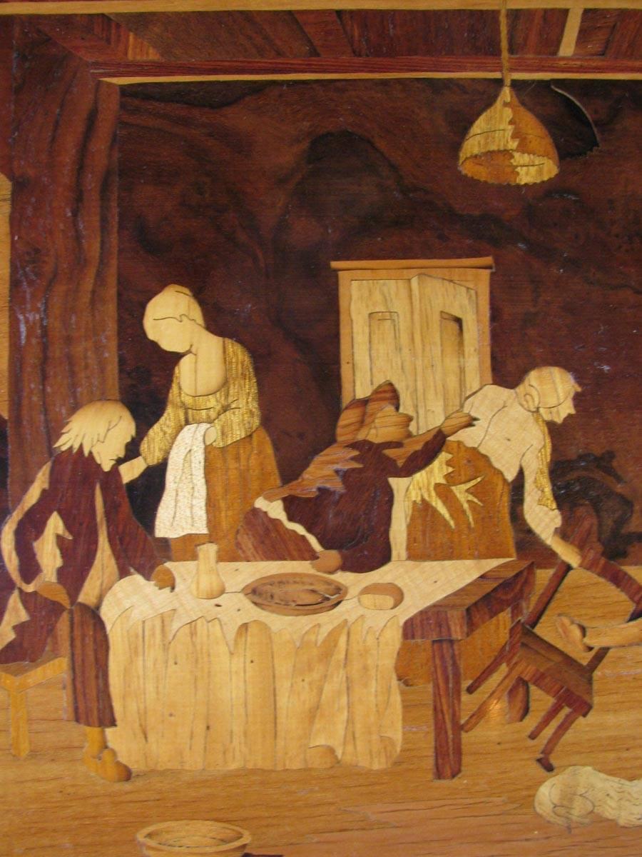 Interior Genre Scene Late-20th Century Italian Wood Inlaid Marquetry Panel In Good Condition For Sale In Milan, IT
