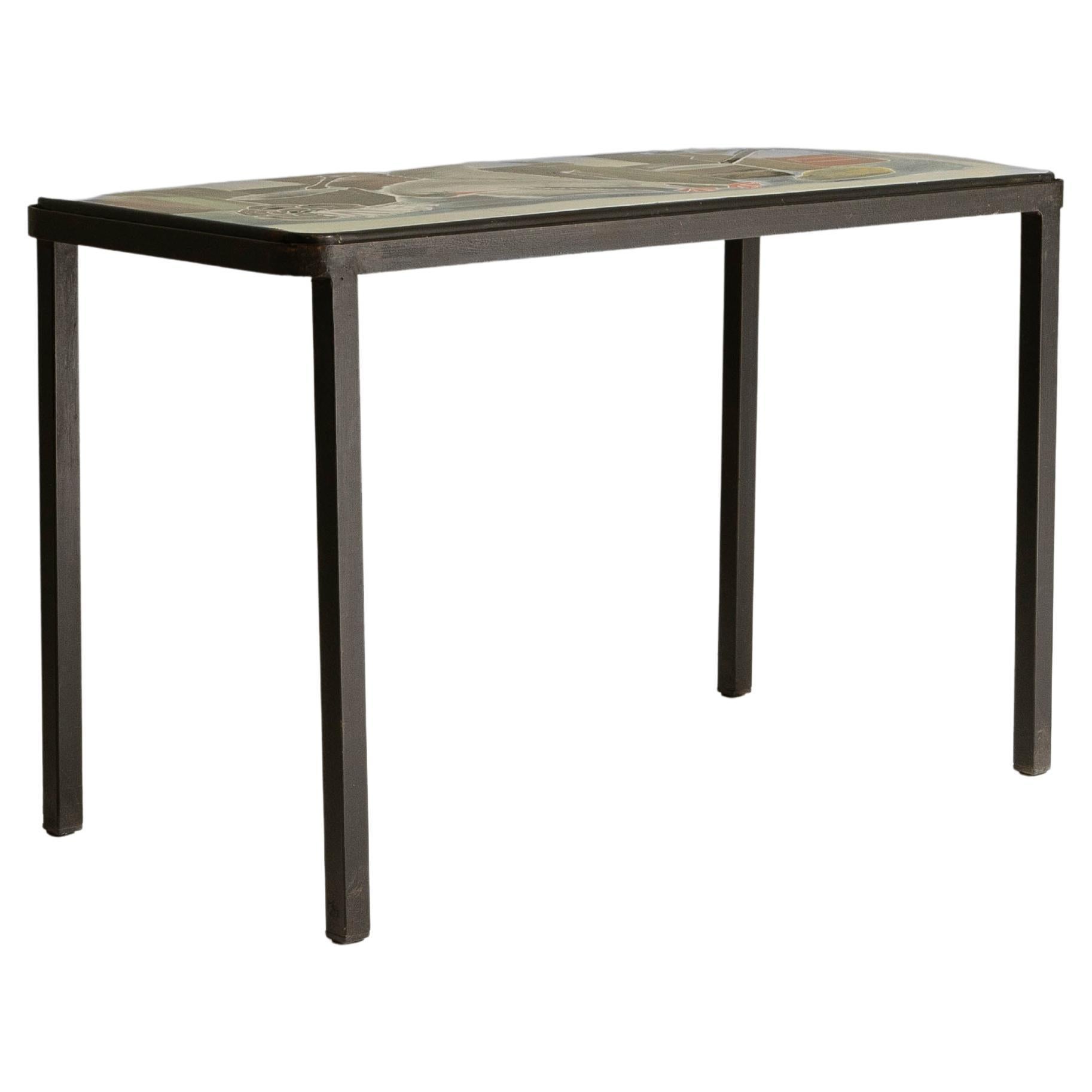 20th Century Italian Metal Coffee Table with Artistic Enamel Top