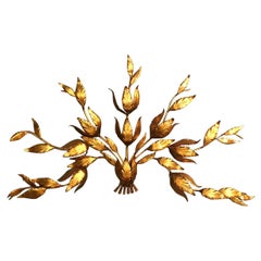 20th Century Gold Italian Metal Wall Sconce, Vintage Gilded Leaf Lamp