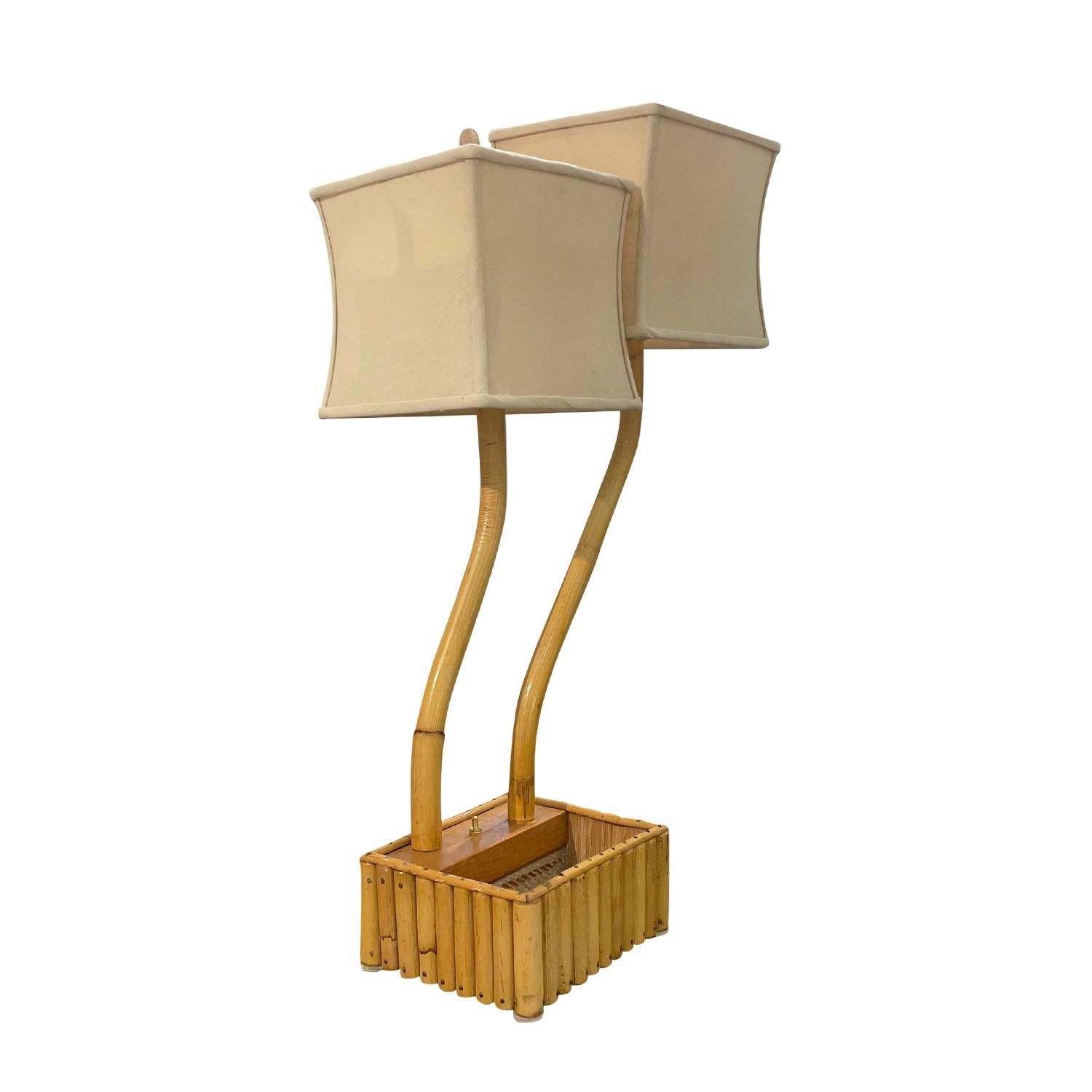 Hand-Crafted 20th Century Italian Mid-Century Modern Double Arm Bamboo Table Lamp For Sale