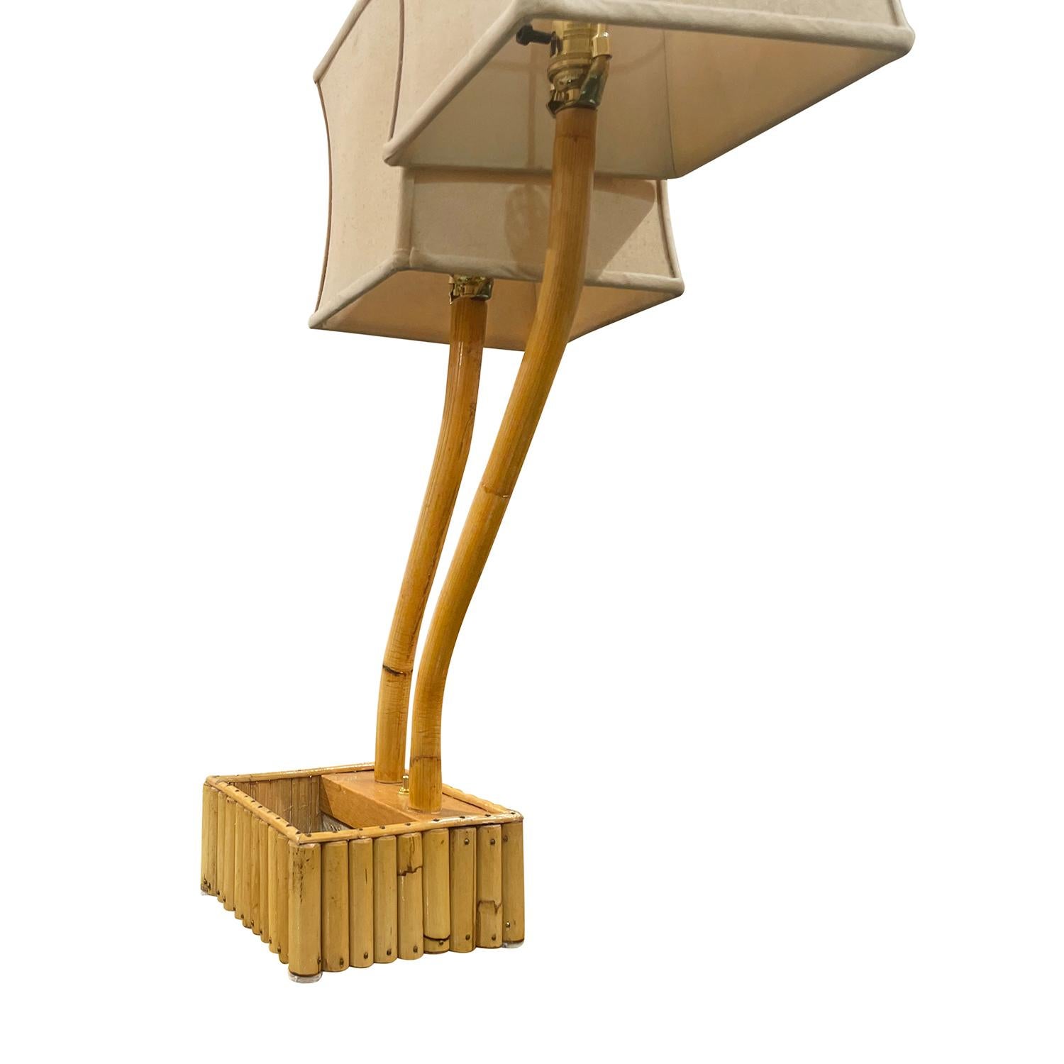 20th Century Italian Mid-Century Modern Double Arm Table Lamp Bamboo Bon état - En vente à West Palm Beach, FL