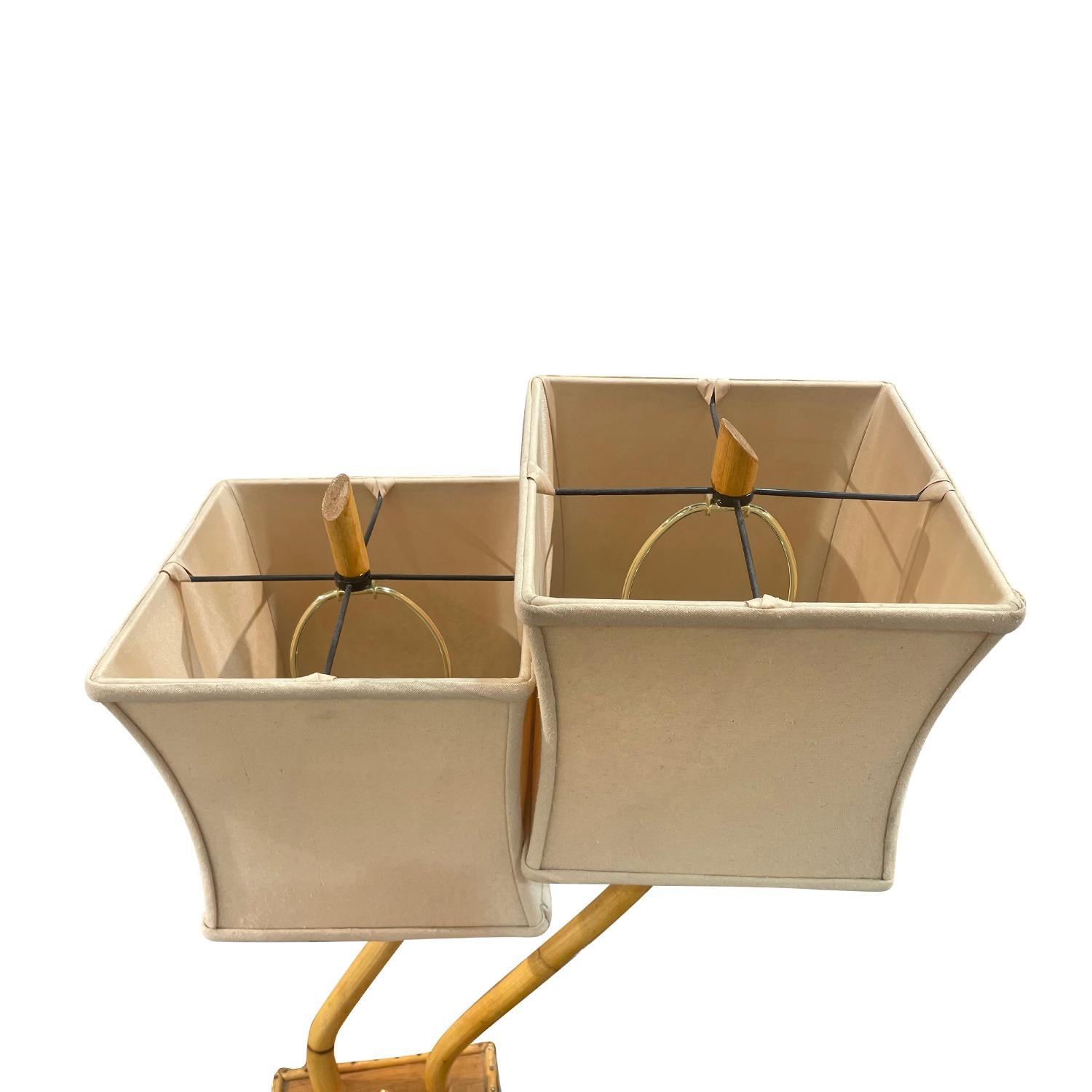 20ième siècle 20th Century Italian Mid-Century Modern Double Arm Table Lamp Bamboo en vente
