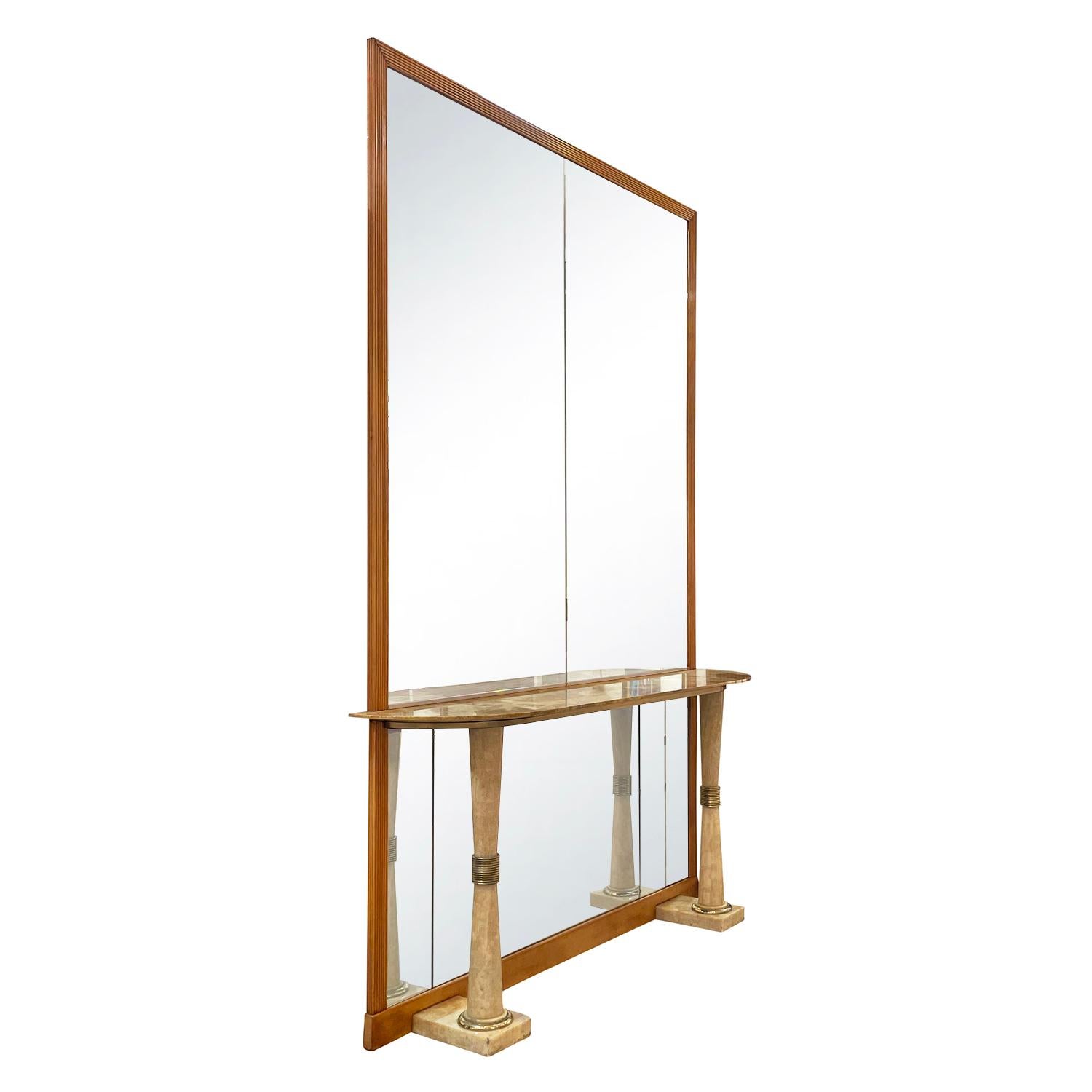 Italienischer Mid-Century-Modern-Konsolentisch und Glas-Wandspiegel aus Marmor des 20. Jahrhunderts (Moderne der Mitte des Jahrhunderts) im Angebot