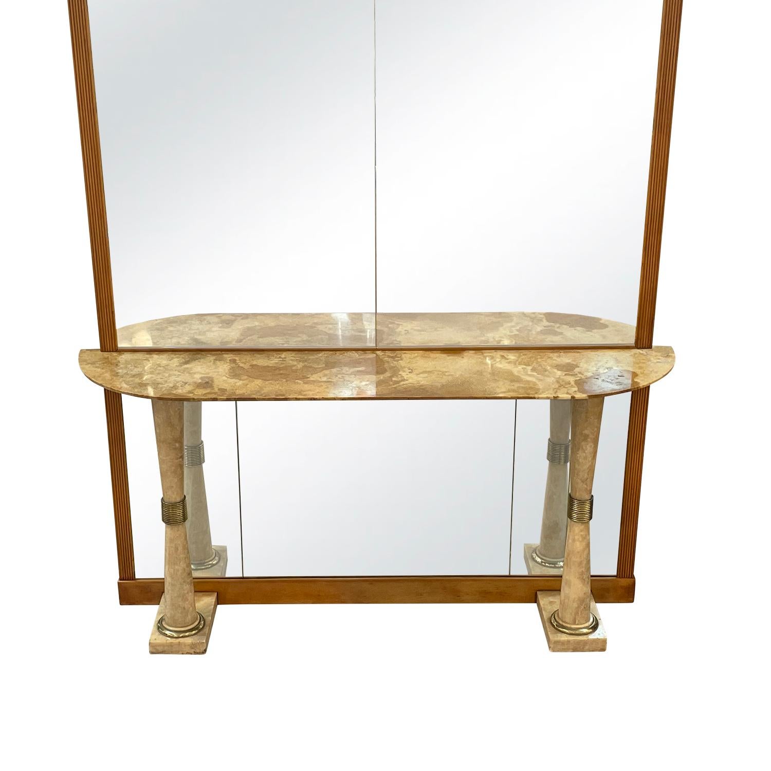 20th Century Italian Mid-Century Modern Marble Console Table & Glass Wall Mirror In Good Condition For Sale In West Palm Beach, FL