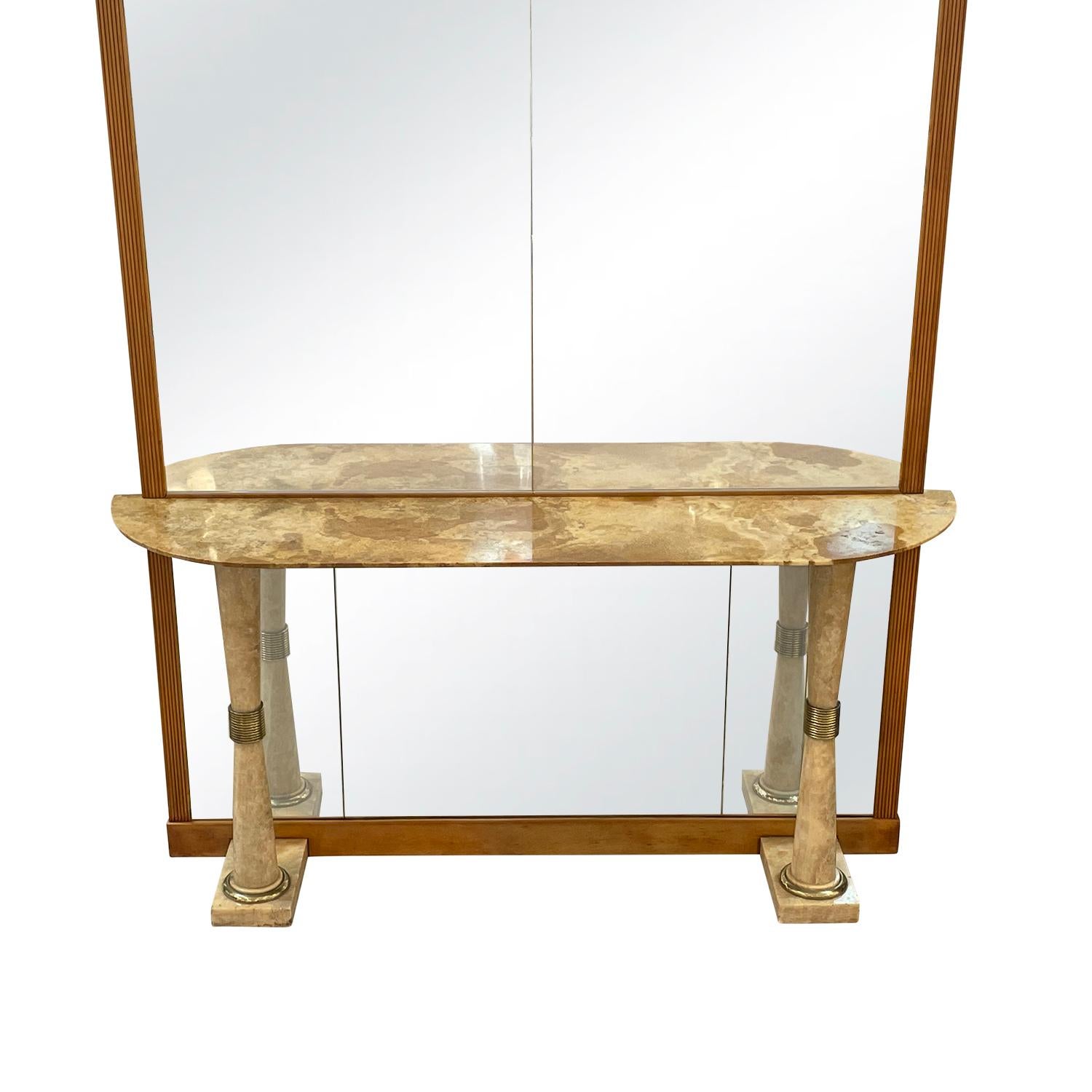 Italienischer Mid-Century-Modern-Konsolentisch und Glas-Wandspiegel aus Marmor des 20. Jahrhunderts (Handgeschnitzt) im Angebot
