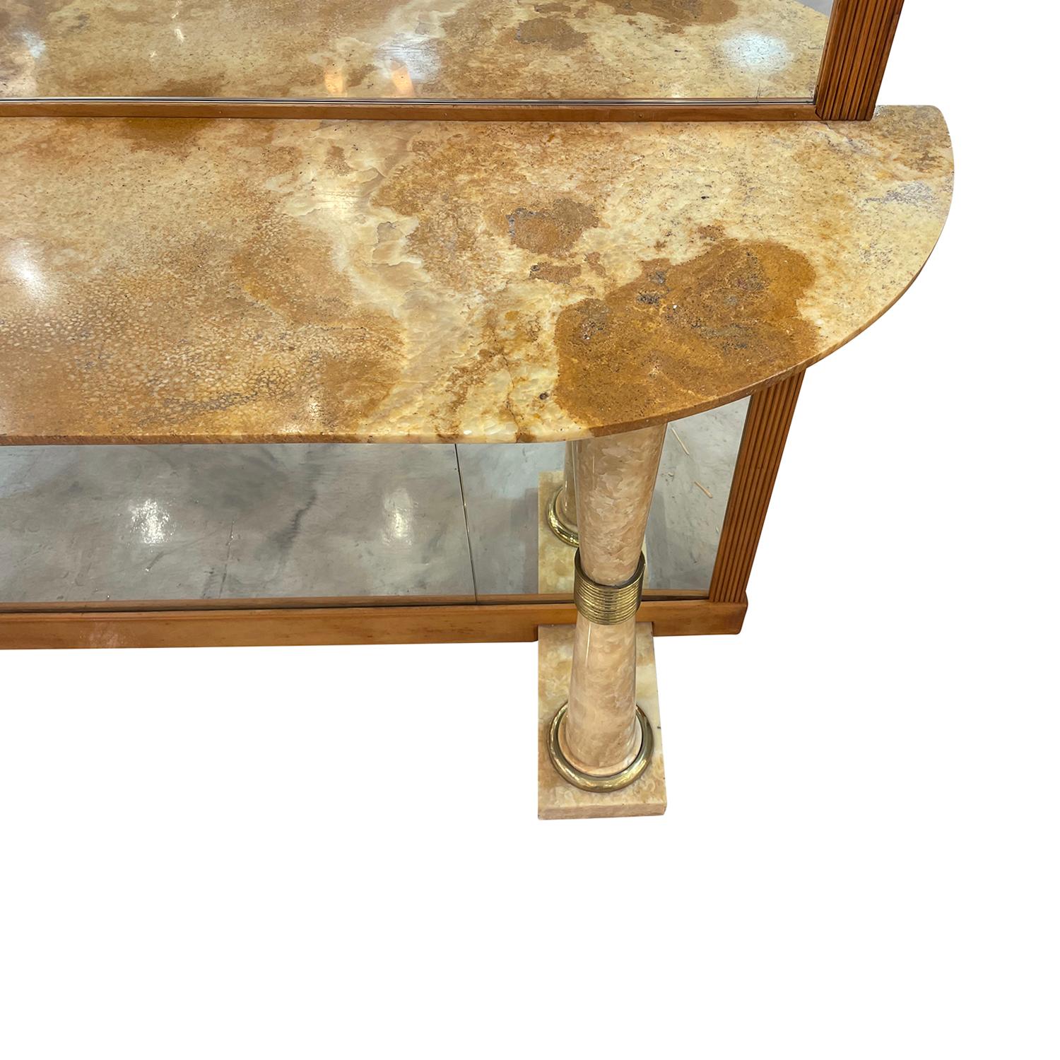 20th Century Italian Mid-Century Modern Marble Console Table & Glass Wall Mirror For Sale 2