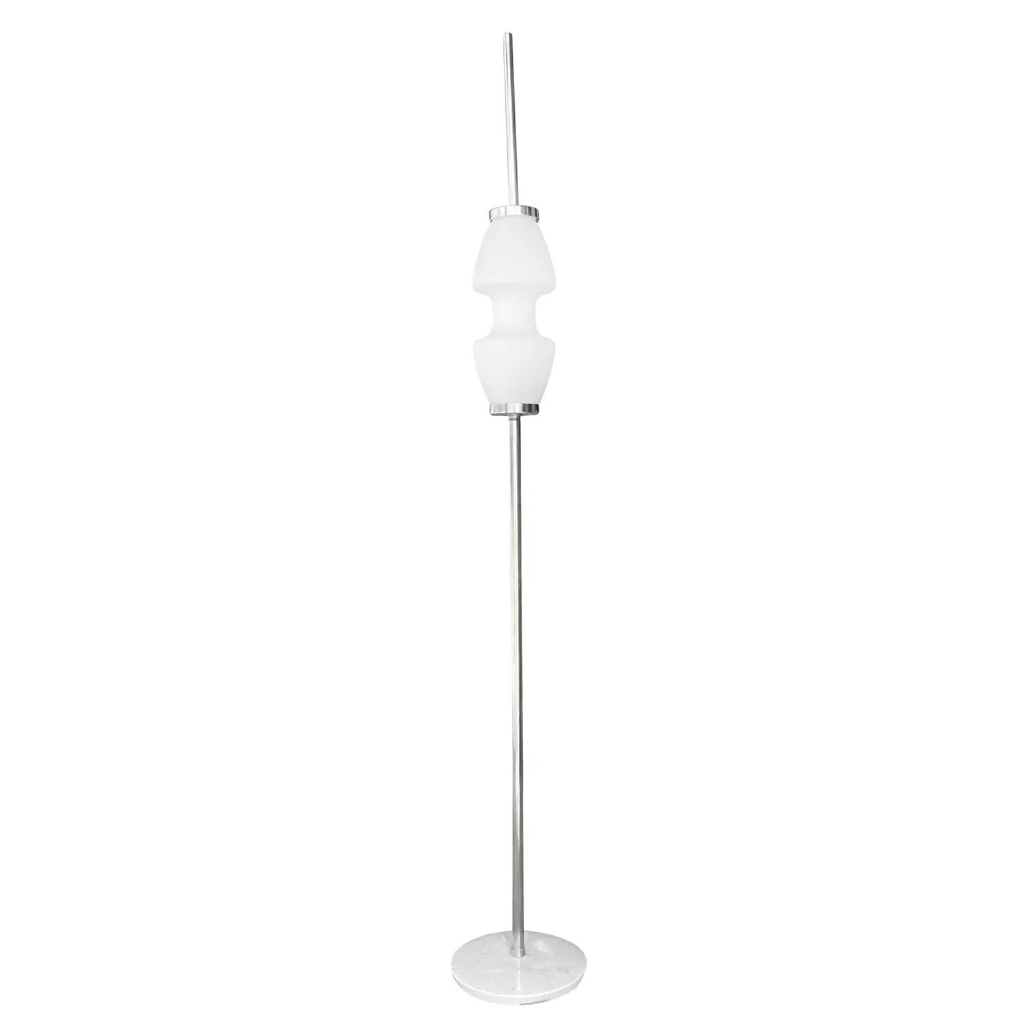 20th Century Italian Mid-Century Modern Marble, Frosted Opaline Glass Floor Lamp In Good Condition For Sale In West Palm Beach, FL