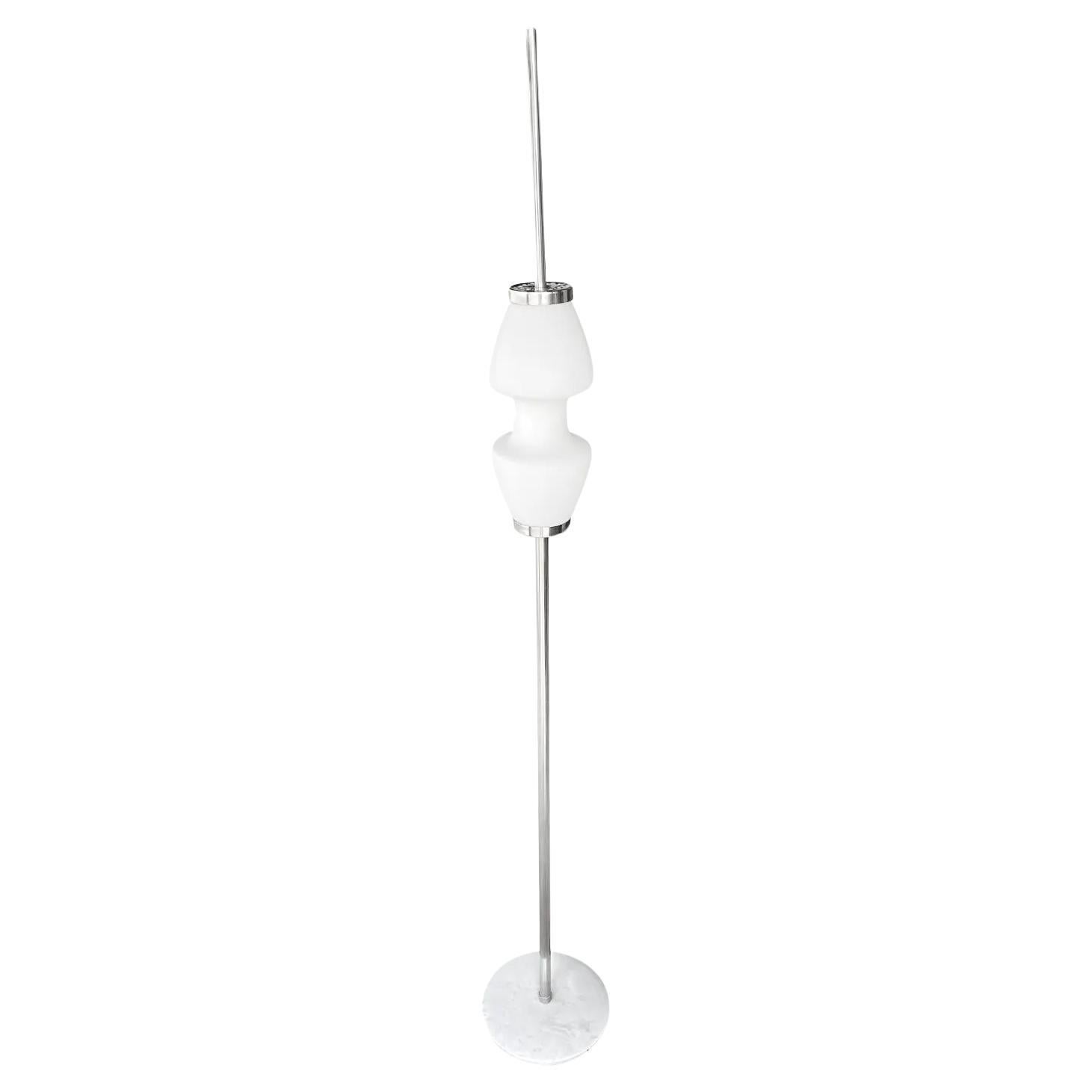 20th Century Italian Mid-Century Modern Marble, Frosted Opaline Glass Floor Lamp For Sale