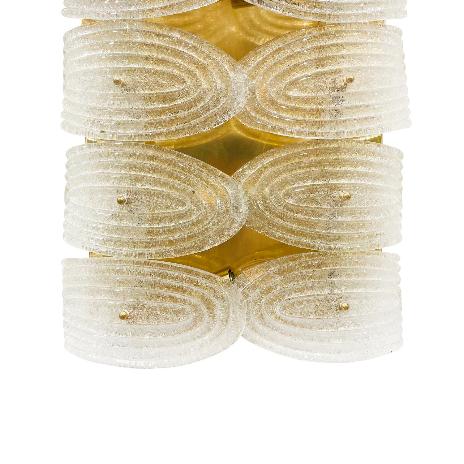 Metal 20th Century Italian Pair of Large Mid-Century Leaf Murano Glass Wall Scones For Sale