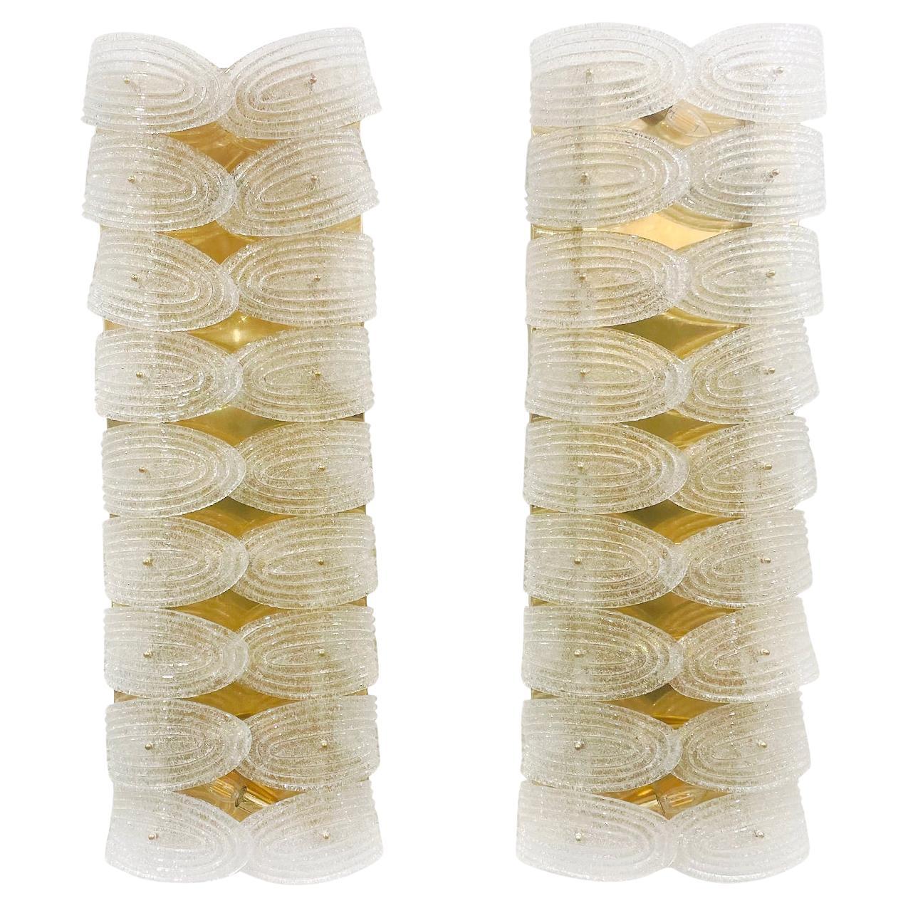 20th Century Italian Pair of Large Mid-Century Leaf Murano Glass Wall Scones For Sale
