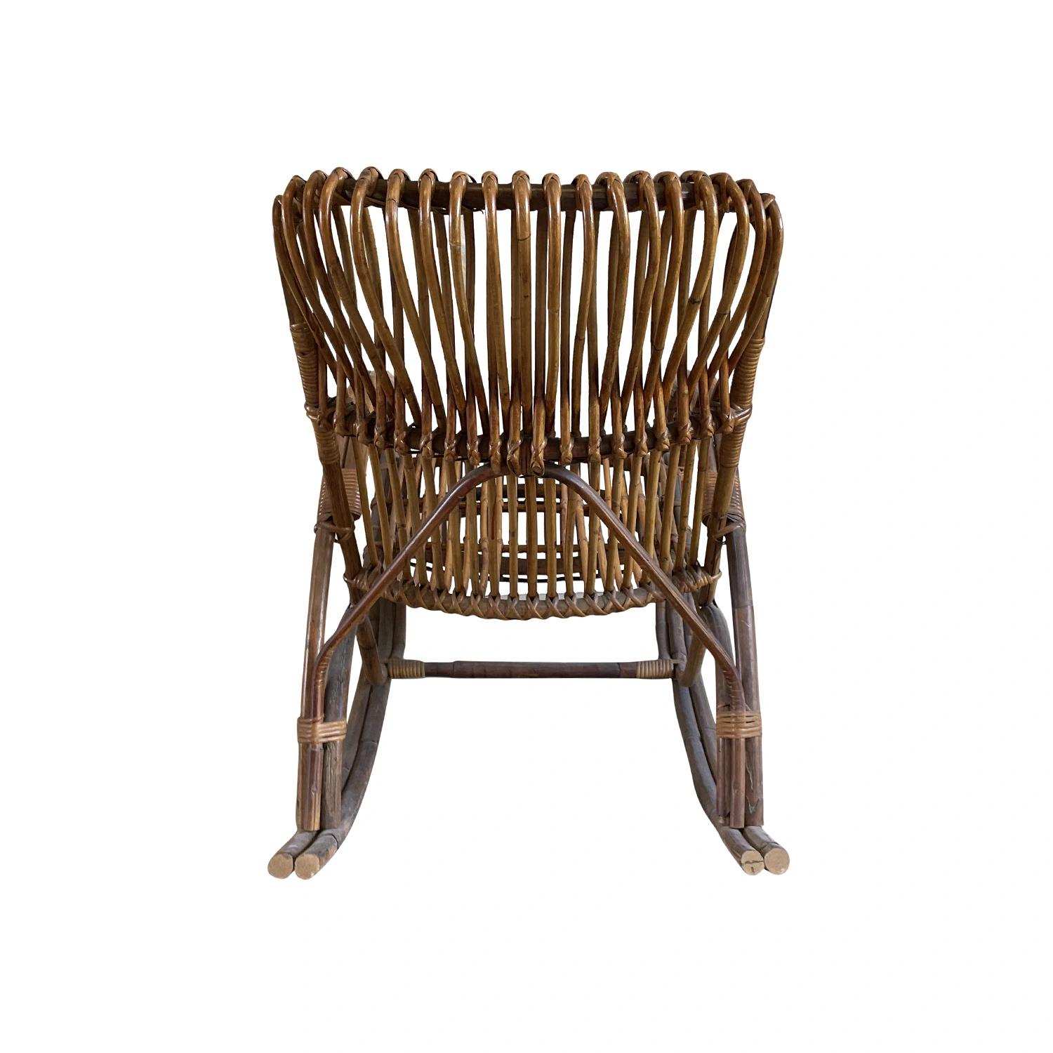 Hand-Crafted 20th Century Italian Mid Century Rattan Rocking Chair - Vintage Lounge Chair For Sale