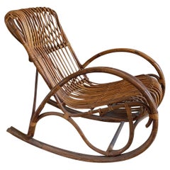 20th Century Italian Mid Century Rattan Rocking Chair - Retro Lounge Chair