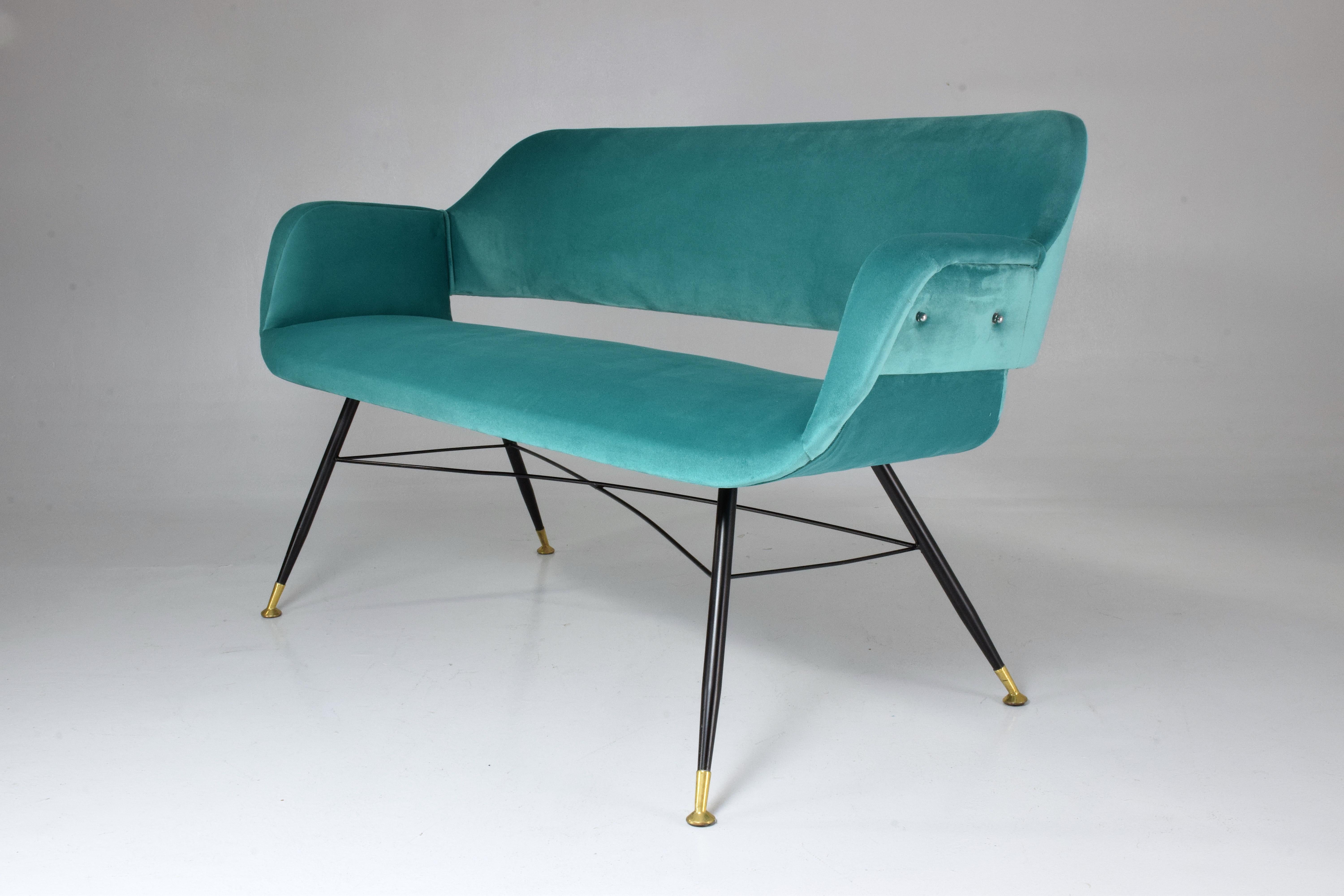 Italian Midcentury Velvet and Steel Sofa, 1950s 2