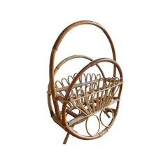 20th Century Italian Mid-Century Wicker Magazine Holder - Vintage Book Rack