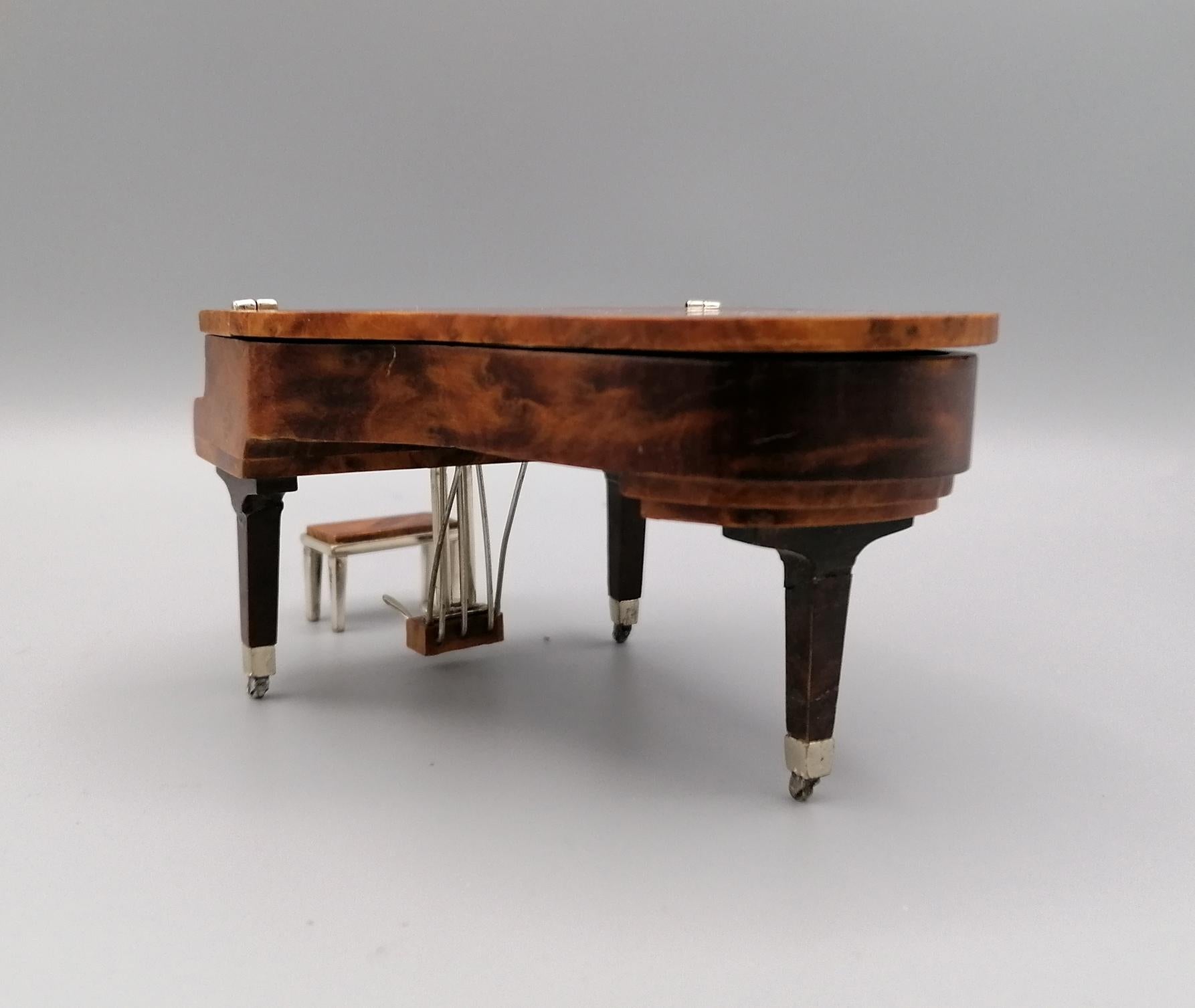 20th Century Italian Miniature Rosewood Grand Piano with Sterling Silver Details 4