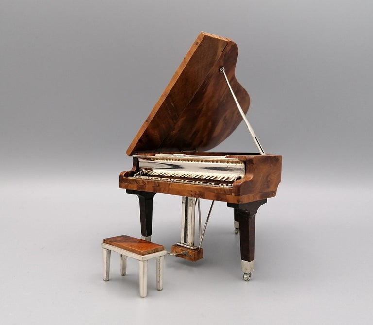Other 20th Century Italian Miniature Rosewood Grand Piano with Sterling Silver Details For Sale