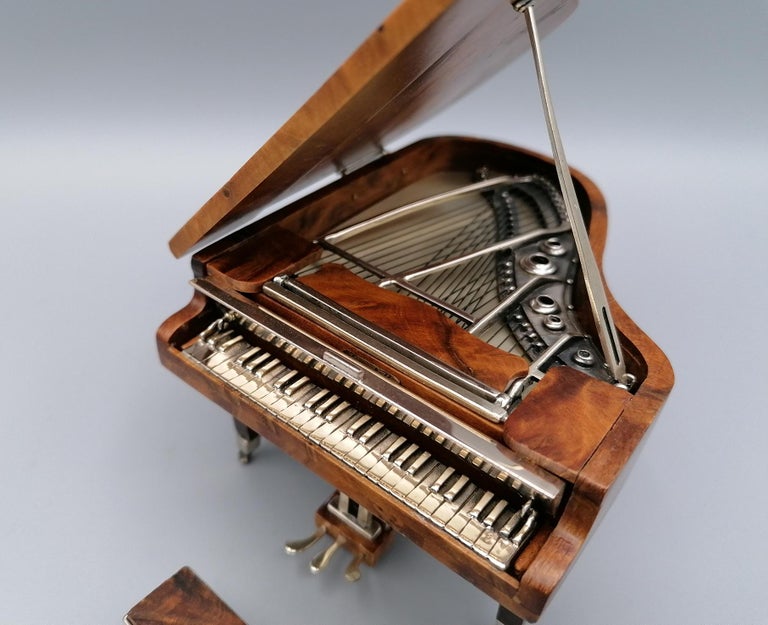 Hand-Carved 20th Century Italian Miniature Rosewood Grand Piano with Sterling Silver Details For Sale