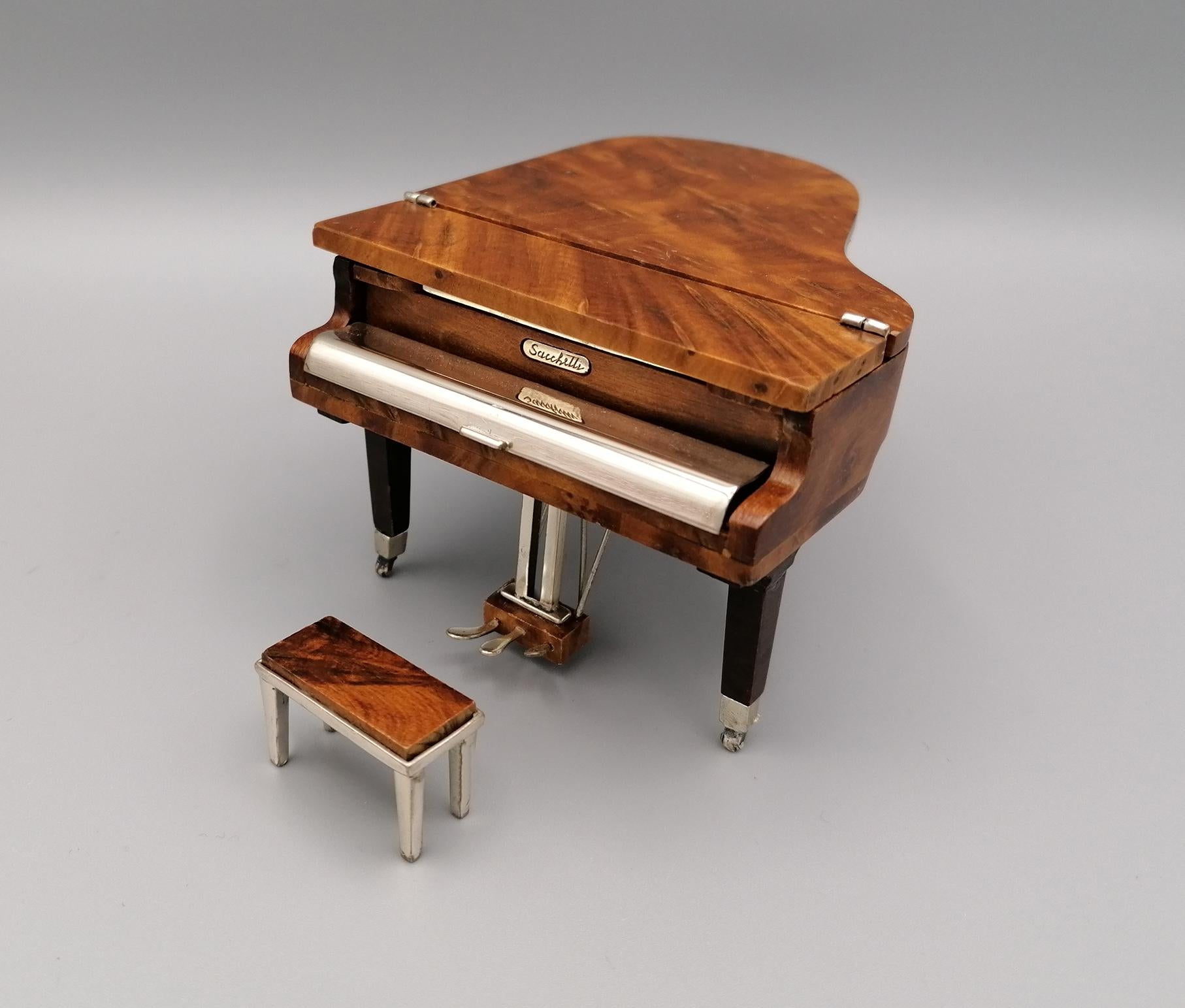 Late 20th Century 20th Century Italian Miniature Rosewood Grand Piano with Sterling Silver Details