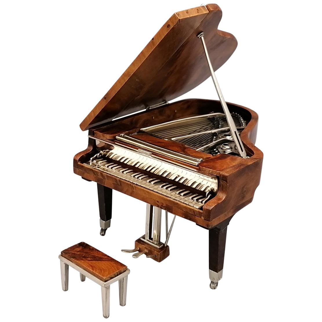 20th Century Italian Miniature Rosewood Grand Piano with Sterling Silver Details