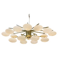 20th Century Italian Modern Brass Chandelier - Vintage Opaline Light by Stilnovo