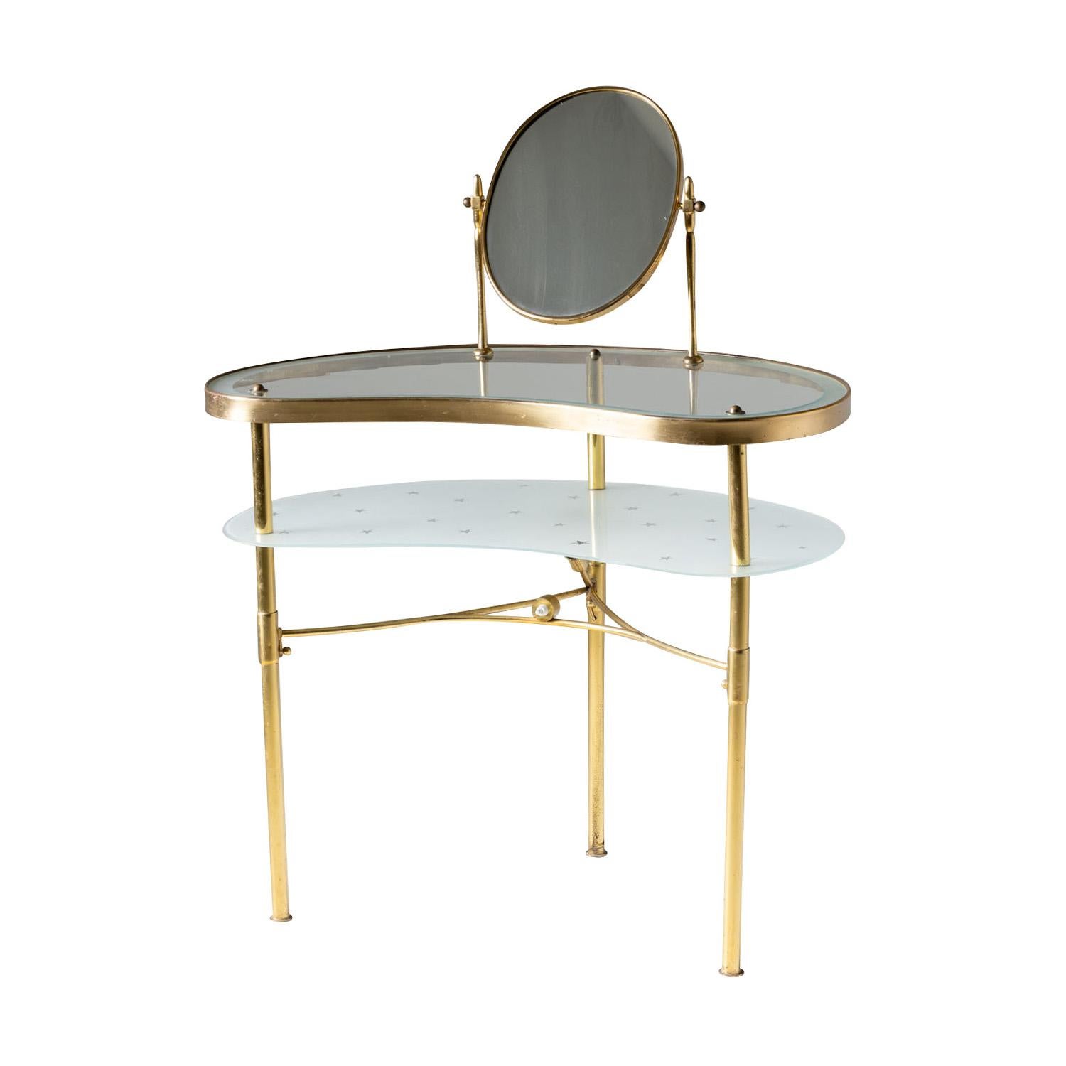 Mid-Century Modern Table de toilette Demi-Lune en laiton, Italie du XXe siècle, par Luigi Brusotti en vente