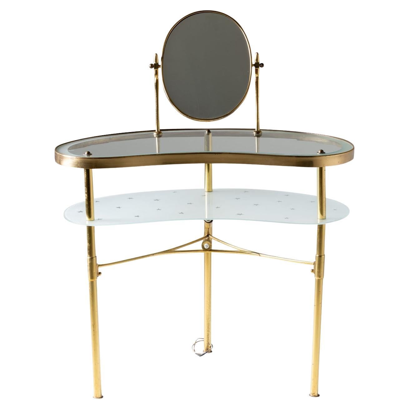 Comodino moderno italiano del XX secolo in ottone Demi-Lune di Luigi Brusotti